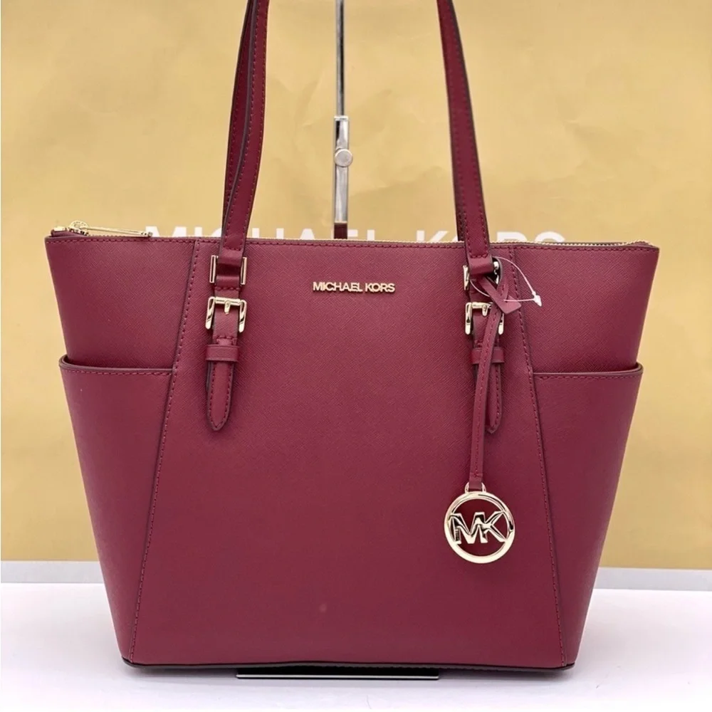 Michael Kors Large Charlotte Tote Shoulder Bag Dark Cherry